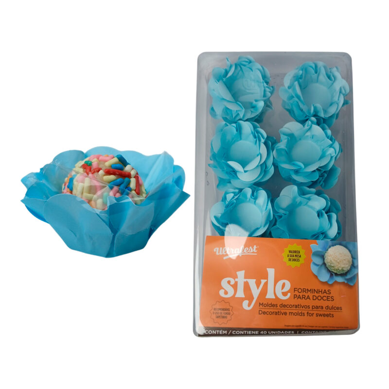 Forminha de Papel Artesanal Flores Style C/ 40uni Azul Claro