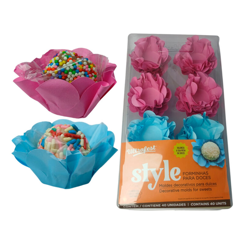 Forminha de Papel Artesanal Flores Style C/ 40uni Azul e Rosa