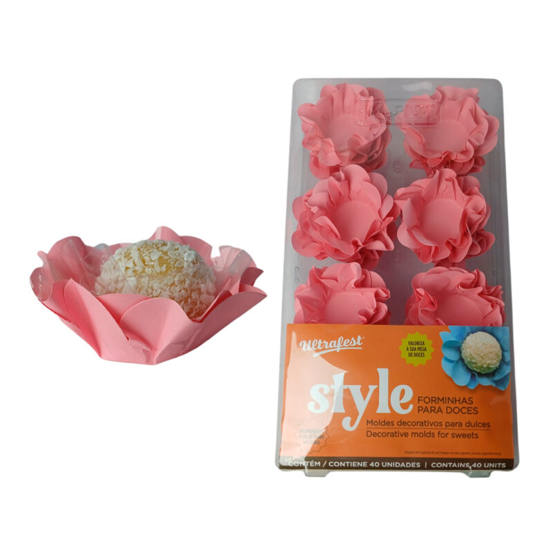 Forminha de Papel Artesanal Flores Style C/ 40uni Rosa Bebê